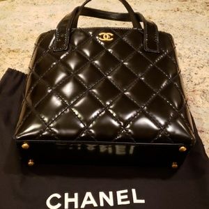 Chanel small black patent tote